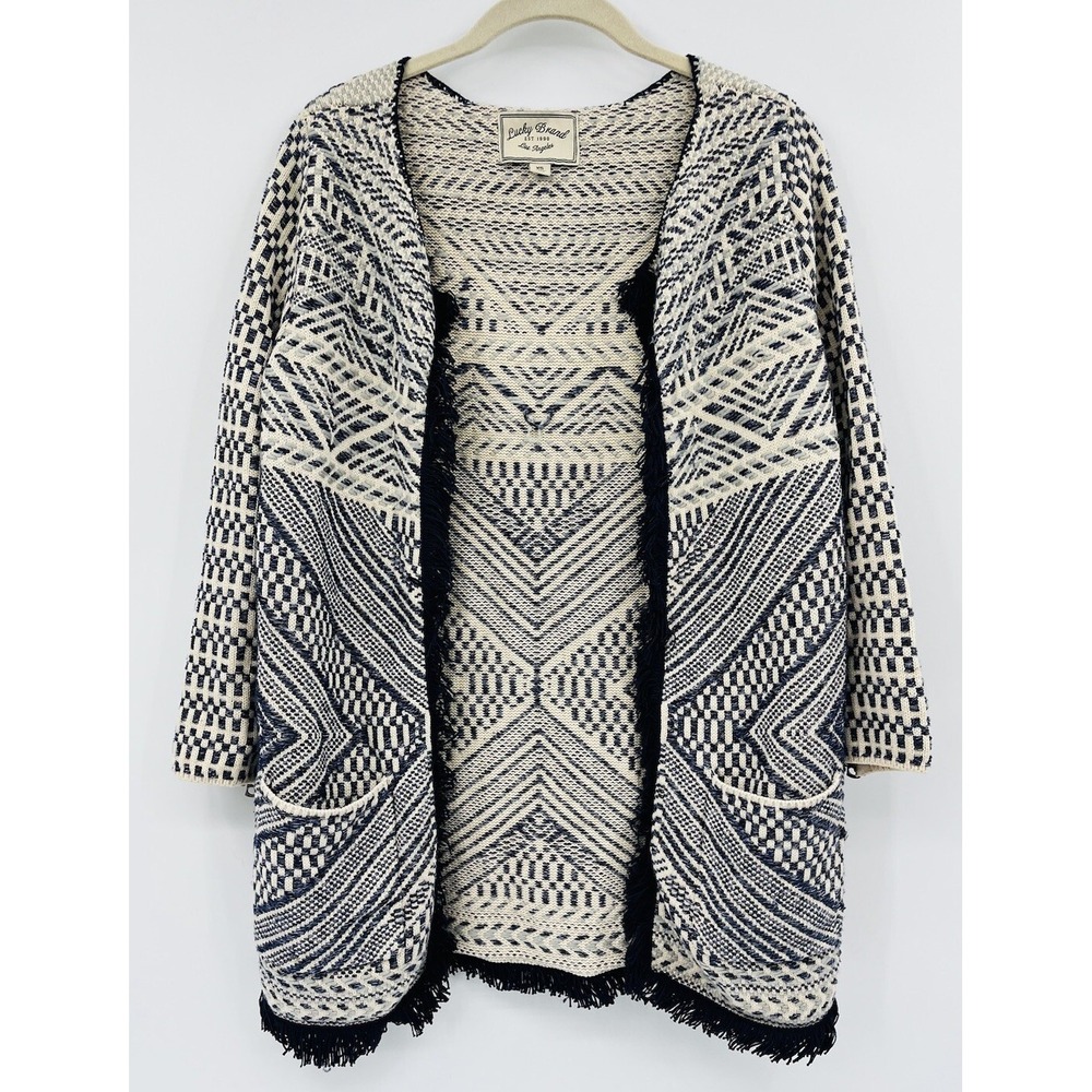 Lucky Brand Fringed Open Cardigan Sweater Size XS Open Southwest Aztec